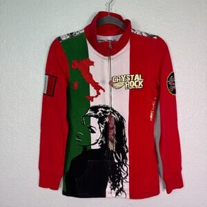 Christian Audigier Y2K Track Jacket Womens Small Italy Flag Crystal Rock NEW